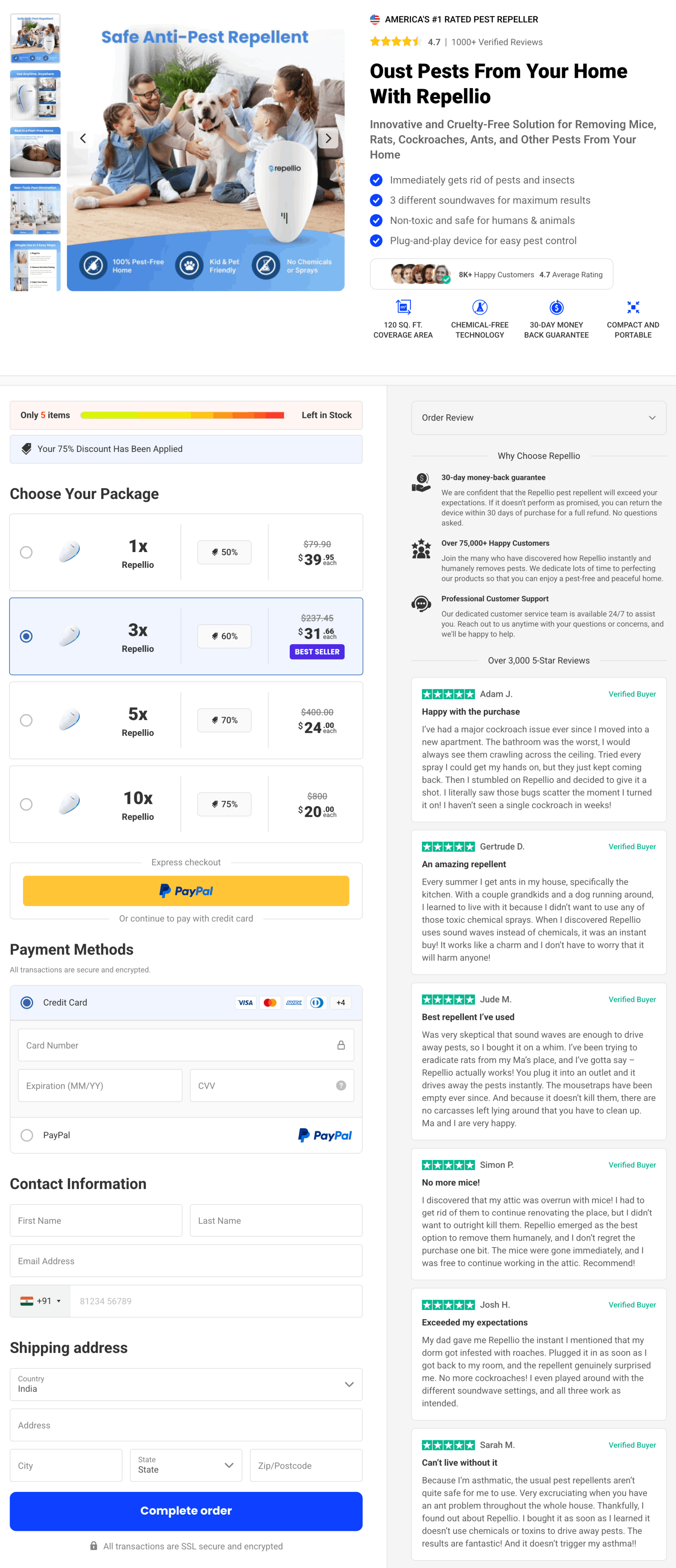 Repellio 100% Secure Checkout page